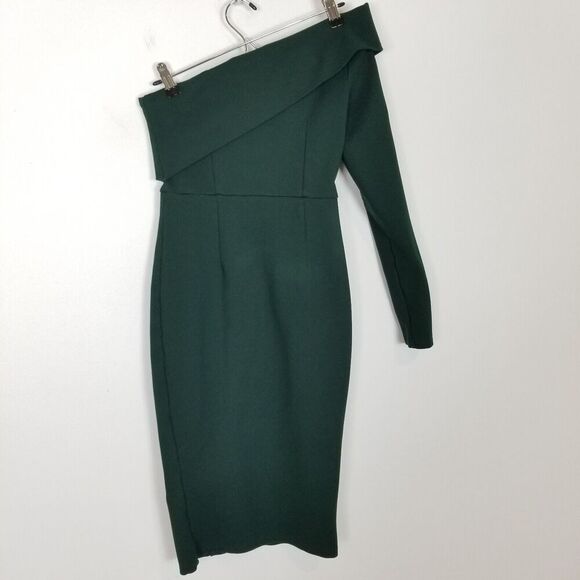 Alieva Rita One Shoulder Dress Sz S Green Bodycone Party Cocktail Mini Stretchy - Picture 1 of 8